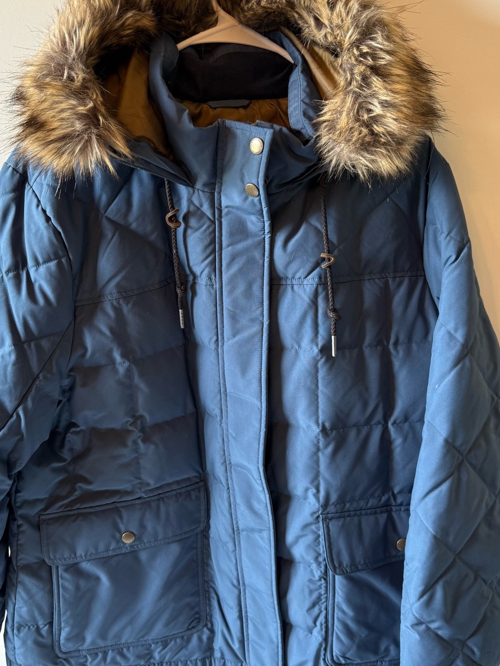 Eddie Bauer Down Navy Coat with Faux-Fur Trim Hood